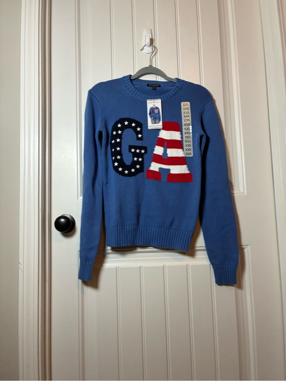 State of Mind Blue Crewneck Sweater with Patriotic GA Appliqué
